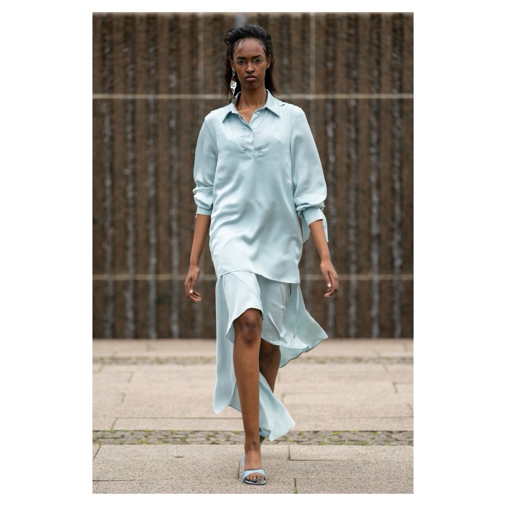 Mykke Hofmann Ice Blue Satin Skirt Asymmetrical Spring Summer 2020 Runway